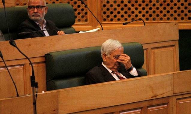 Chief Minister of Jammu and Kashmir state Mufti Mohammad Sayeed sits inside the state legislature house in Srinagar, India-held Kashmir, Thursday, Oct. 8, 2015.&mdash; AP